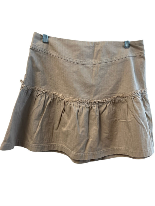Free People Size 10 Khaki Cotton Side Zip Lace Up Back Ruffle Above Knee Skirt Khaki / 10