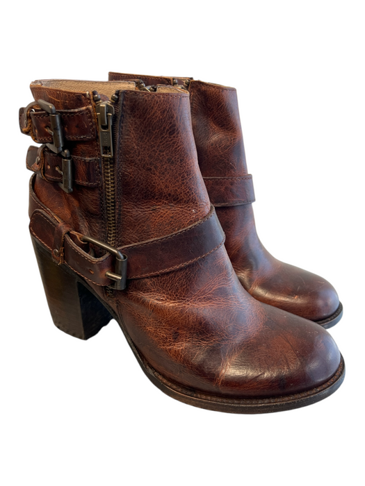 Freebird by Steven Shoe Size 10 Brown Leather Round Toe double zip Booties Brown / 10
