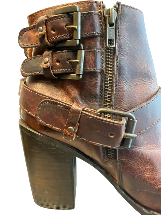 Freebird by Steven Shoe Size 10 Brown Leather Round Toe double zip Booties Brown / 10