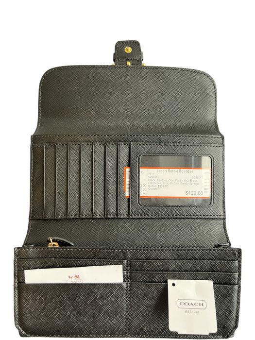 Coach Black Leather Coin Purse Incl Brass Hardware Snap Button Wallets Black