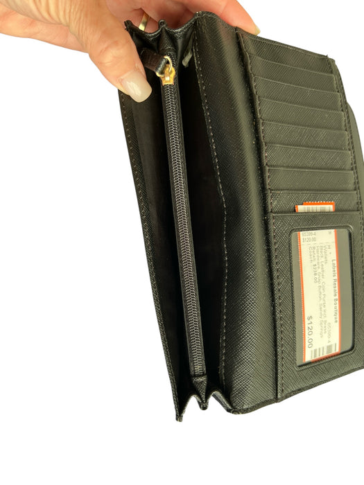 Coach Black Leather Coin Purse Incl Brass Hardware Snap Button Wallets Black