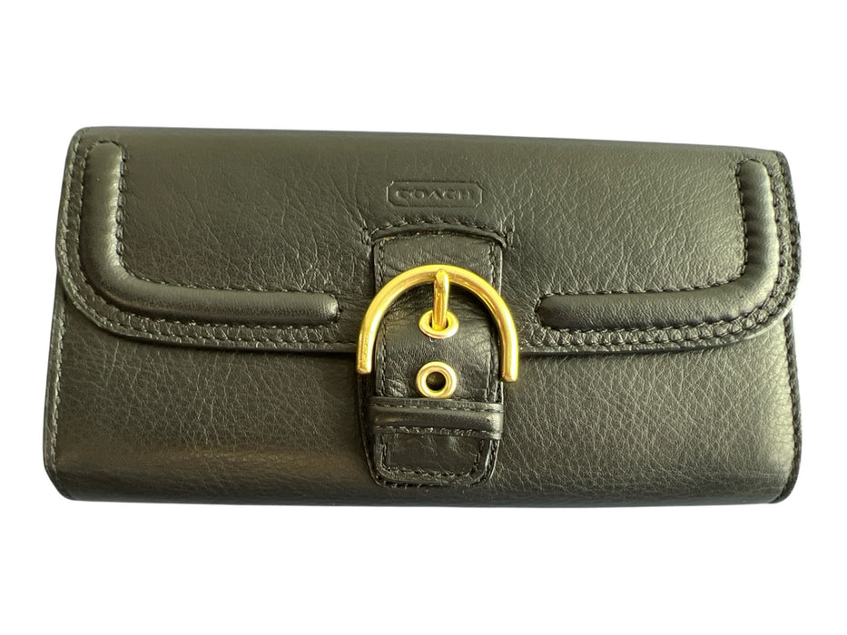 Coach Black Leather Coin Purse Incl Brass Hardware Snap Button Wallets Black