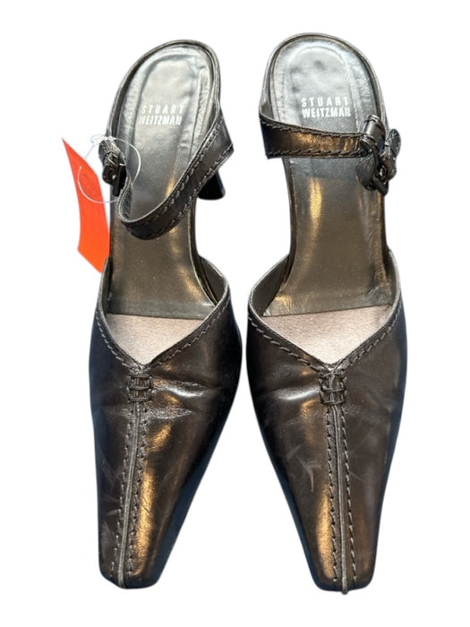 Stuart Weitzman Shoe Size 9.5 Black Leather Heel Buckle Stitching Detail Mules Black / 9.5