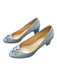 Tory Burch Shoe Size 9M Slate Blue Leather Logo SHW Block Heel Almond Toe Pumps Slate Blue / 9M