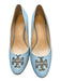 Tory Burch Shoe Size 9M Slate Blue Leather Logo SHW Block Heel Almond Toe Pumps Slate Blue / 9M