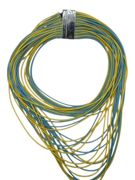 Zenzii Yellow & Blue Yarn Multi Strand Statement silver hardware Necklace Yellow & Blue