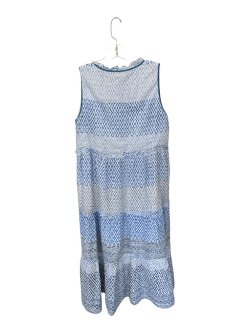 Azure Size L White & Blue Cotton Sleeveless Kaleidoscope Metallic Thread Dress White & Blue / L