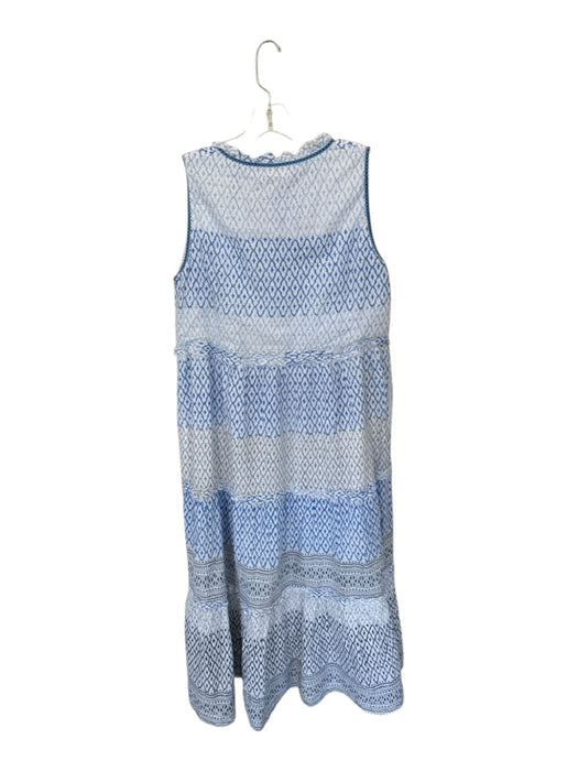 Azure Size L White & Blue Cotton Sleeveless Kaleidoscope Metallic Thread Dress White & Blue / L