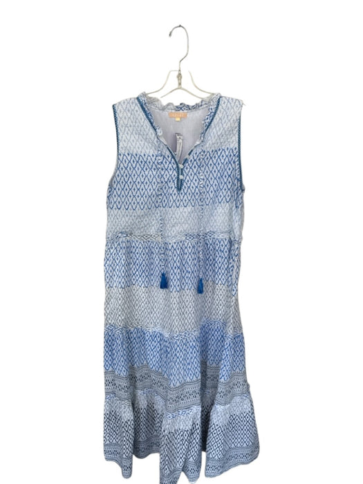 Azure Size L White & Blue Cotton Sleeveless Kaleidoscope Metallic Thread Dress White & Blue / L