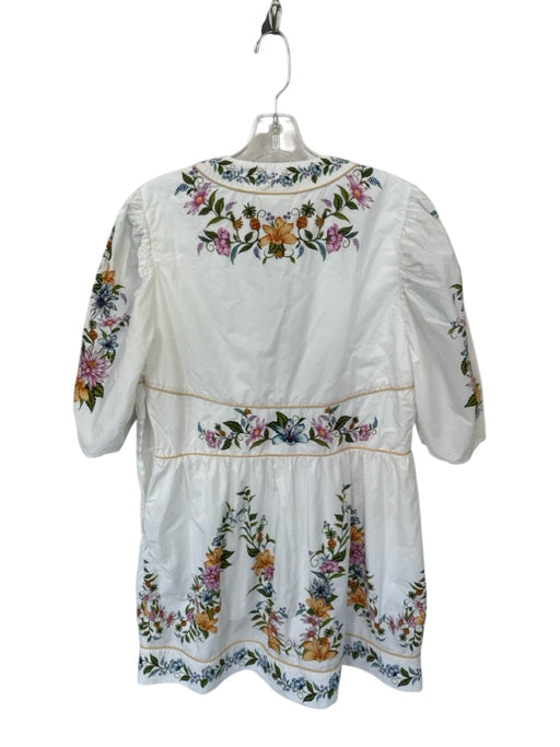 Farm Rio Size XL White & Green Cotton 3/4 Sleeve Botanical Buttons V Neck Dress White & Green / XL