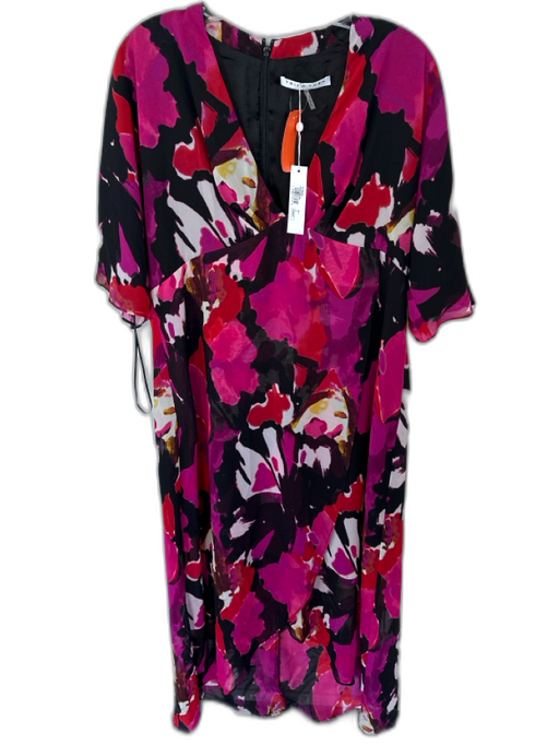 Trina Turk Size 14 Black & Pink Polyester Short Sleeve Abstract Back Zip Dress Black & Pink / 14