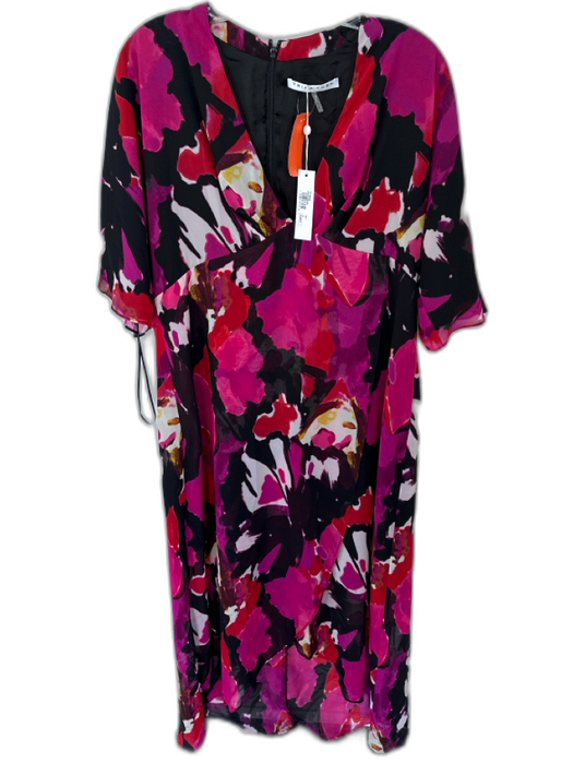 Trina Turk Size 14 Black & Pink Polyester Short Sleeve Abstract Back Zip Dress Black & Pink / 14