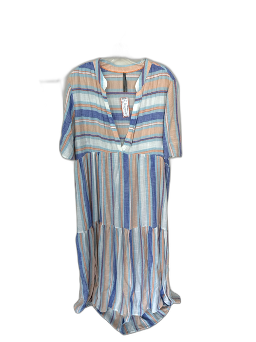 By Anthropologie Size L Blue & Orange Viscose Blend Short Sleeve Striped Dress Blue & Orange / L