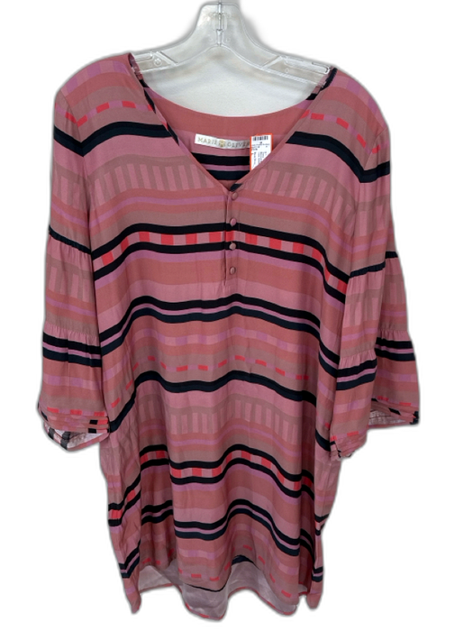 Marie Oliver Size L Mauve & Black Silk Long Bell Sleeve Lines Buttons Dress Mauve & Black / L