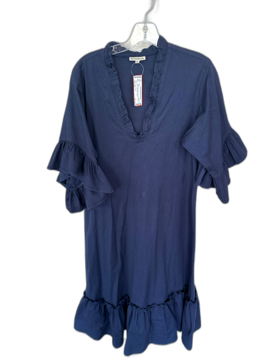 Fitzroy & Willa Size XL Navy Cotton Blend Long Bell Sleeve Ruffle Collar Dress Navy / XL