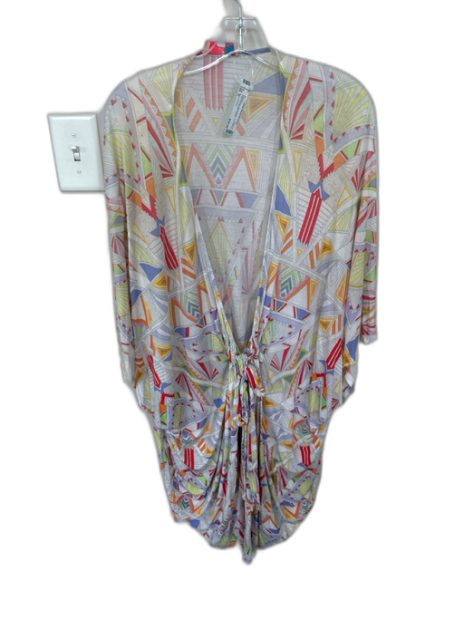 Mara Hoffman Size S White & Multi Model Blend Short Sleeve Front Tie Coverup White & Multi / S