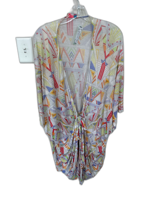 Mara Hoffman Size S White & Multi Model Blend Short Sleeve Front Tie Coverup White & Multi / S