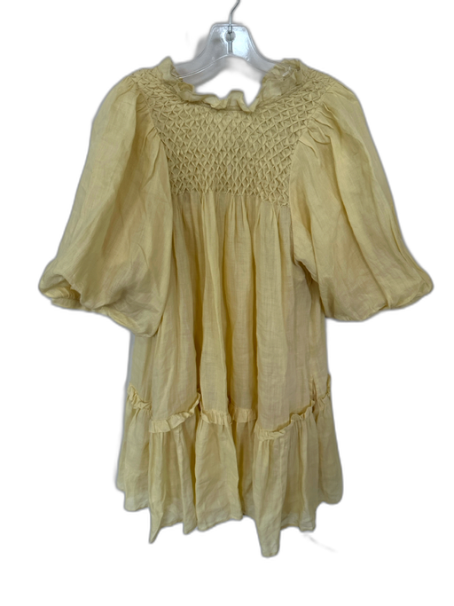 Sea New York Size L Butter Yellow Cotton Sheer Slip dress Smocked Neck Dress Butter Yellow / L