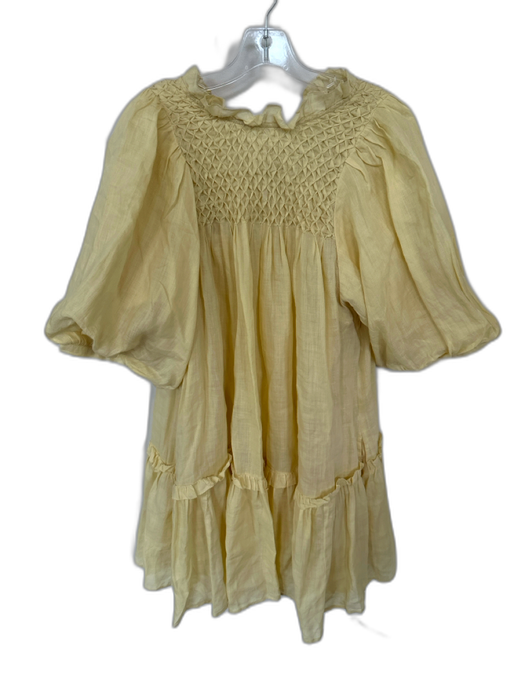 Sea New York Size L Butter Yellow Cotton Sheer Slip dress Smocked Neck Dress Butter Yellow / L