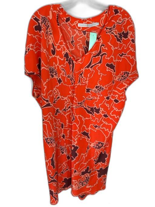 Marie Oliver Size L Tangerine Polyester Mini Abstract Sleeveless V Neck Dress Tangerine / L