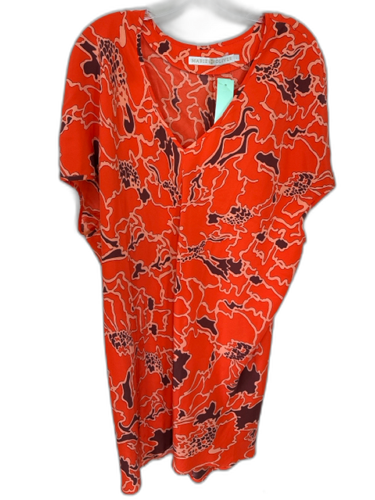 Marie Oliver Size L Tangerine Polyester Mini Abstract Sleeveless V Neck Dress Tangerine / L