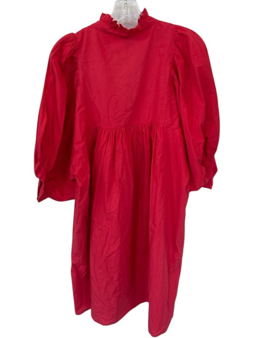 Never a Wallflower Size XL Red Cotton Long Balloon Sleeve Ruffle Collar Dress Red / XL