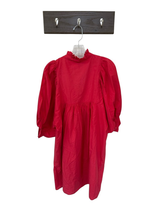Never a Wallflower Size XL Red Cotton Long Balloon Sleeve Ruffle Collar Dress Red / XL