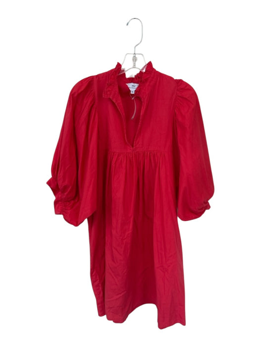 Never a Wallflower Size XL Red Cotton Long Balloon Sleeve Ruffle Collar Dress Red / XL