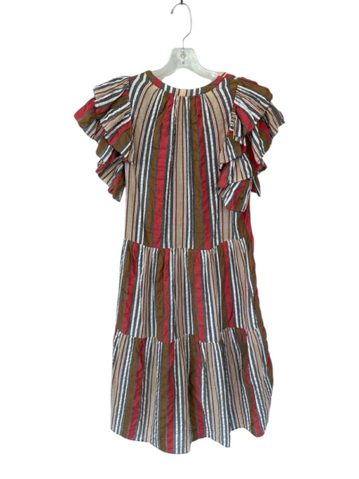 Ulla Johnson Size 10 Red & Tan Cotton Flutter Sleeves Striped Maxi Dress Red & Tan / 10