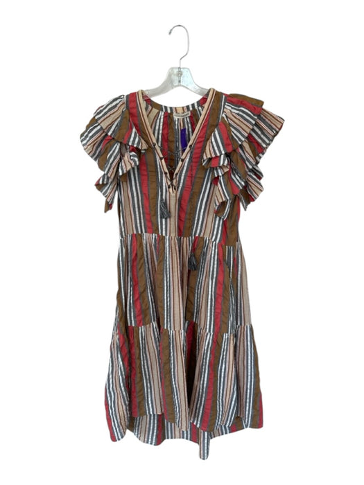 Ulla Johnson Size 10 Red & Tan Cotton Flutter Sleeves Striped Maxi Dress Red & Tan / 10