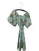 Olivia James Size L Green & Blue Cotton Long Balloon Sleeve Palm Trees Dress Green & Blue / L