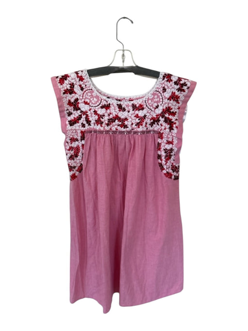 Mi Golondrina Size L Pink & Red Cotton Cap Sleeve Embroidered Flowers Dress Pink & Red / L