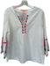 Vilagallo Size 46 White & Multi Cotton Long Bell Sleeve Embroidered Aztec Top White & Multi / 46