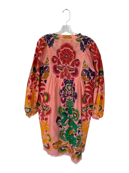 Farm Rio Size M Peach & Multi Cotton Long Balloon Sleeve Hearts Lace Trim Dress Peach & Multi / M