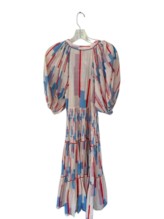 Conditions Apply Size XL Blush & Red Long Balloon Sleeve Lines Textured Dress Blush & Red / XL