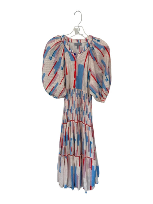 Conditions Apply Size XL Blush & Red Long Balloon Sleeve Lines Textured Dress Blush & Red / XL