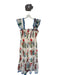 THML Size L Tan & Red Cotton Flutter Sleeves smocked Botanical Maxi Dress Tan & Red / L