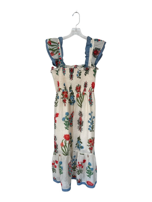 THML Size L Tan & Red Cotton Flutter Sleeves smocked Botanical Maxi Dress Tan & Red / L