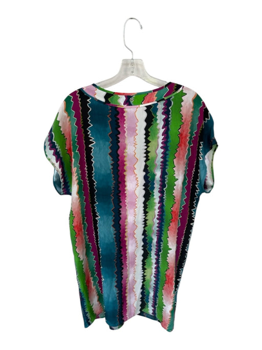 Marie Oliver Size L Teal & Purple Silk Cap Sleeve Abstract V Neck Dress Teal & Purple / L
