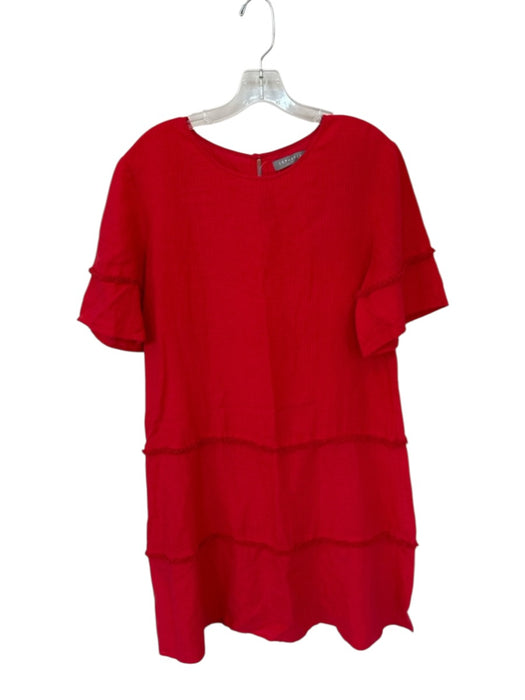 209WST38 Size 10 Red Cotton Short Bell Sleeve Fringe Dress Red / 10