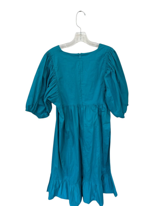 Karlie Size L Teal Cotton Long Balloon Sleeve Back Zip V Neck Maxi Dress Teal / L