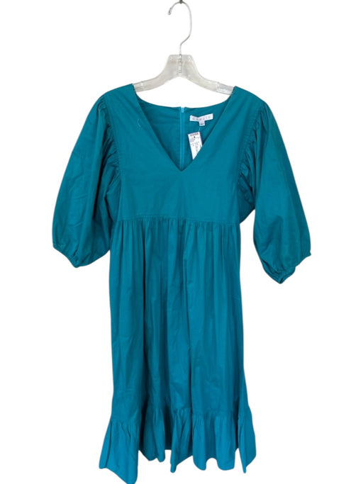 Karlie Size L Teal Cotton Long Balloon Sleeve Back Zip V Neck Maxi Dress Teal / L