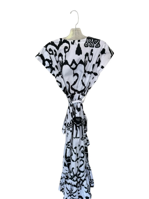 Sheridan French Size M White & Black Cotton Cap Sleeve Ikat Belted Maxi Dress White & Black / M