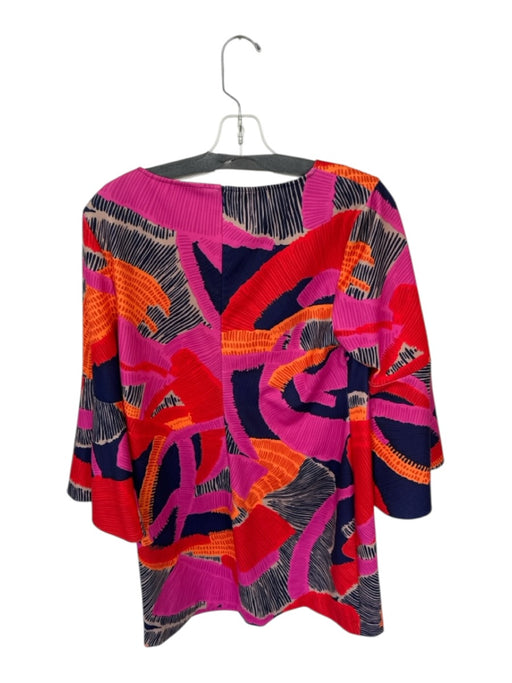 Trina Trina Turk Size L Pink & Navy Polyester Blend Long Bell Sleeve Lines Dress Pink & Navy / L