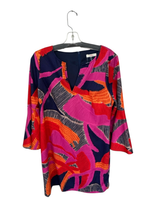 Trina Trina Turk Size L Pink & Navy Polyester Blend Long Bell Sleeve Lines Dress Pink & Navy / L