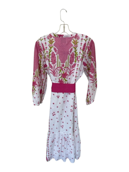 ISLAPAYAL Size XL White & Purple Cotton Long Sleeve Botanical Lined Maxi Dress White & Purple / XL