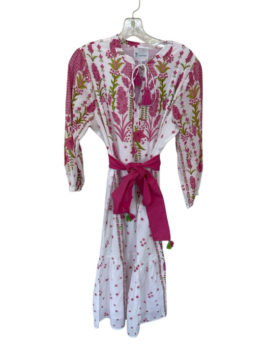 ISLAPAYAL Size XL White & Purple Cotton Long Sleeve Botanical Lined Maxi Dress White & Purple / XL