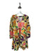J. Crew Size XL Yellow & Purple Cotton Long Balloon Sleeve Animals V Neck Dress Yellow & Purple / XL