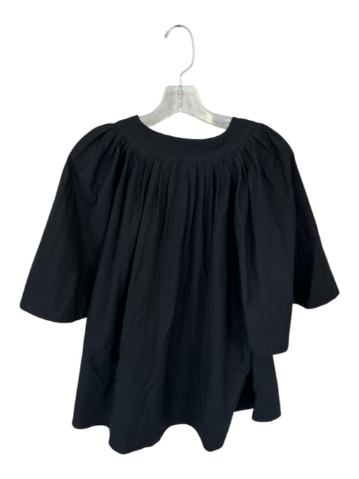 Pomander Place Size L Black Cotton Cap Sleeve V Neck Pleat Detail Top Black / L