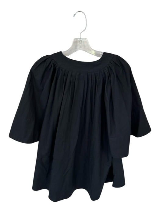 Pomander Place Size L Black Cotton Cap Sleeve V Neck Pleat Detail Top Black / L